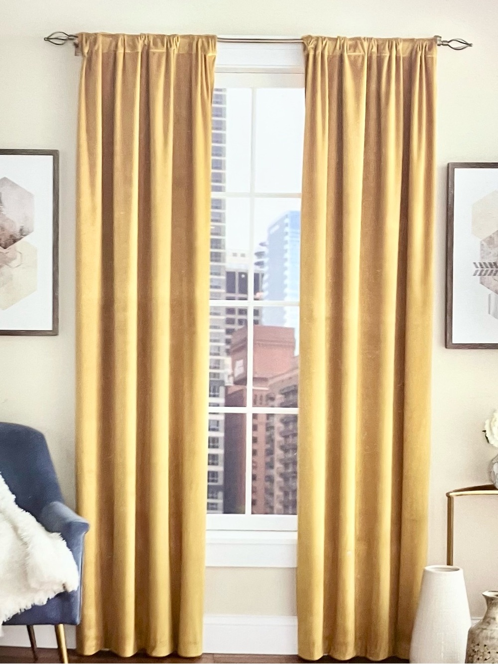 Rachel Zoe Yellow Gold Velvet Curtains 37x84” New 2 SET